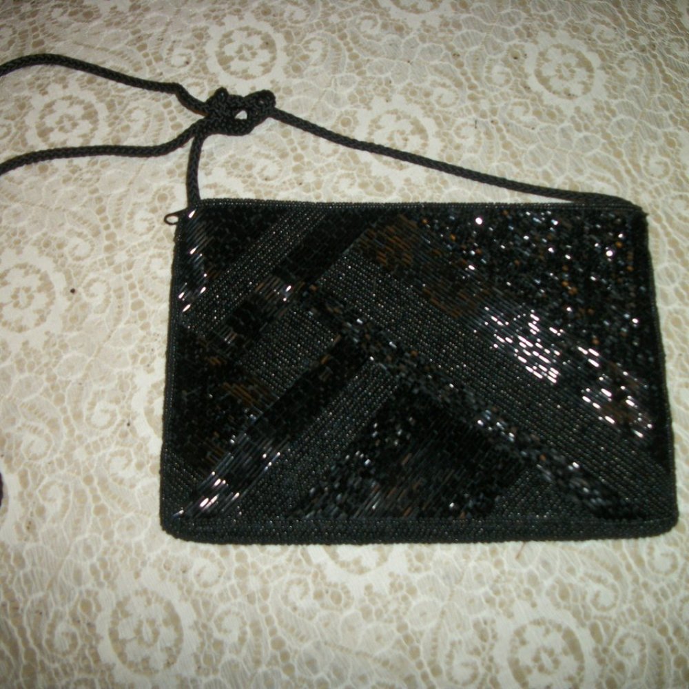 JAZZ BAR AESTHETIC VINTAGE DATE NIGHT BLACK BEADED EVENING BAG